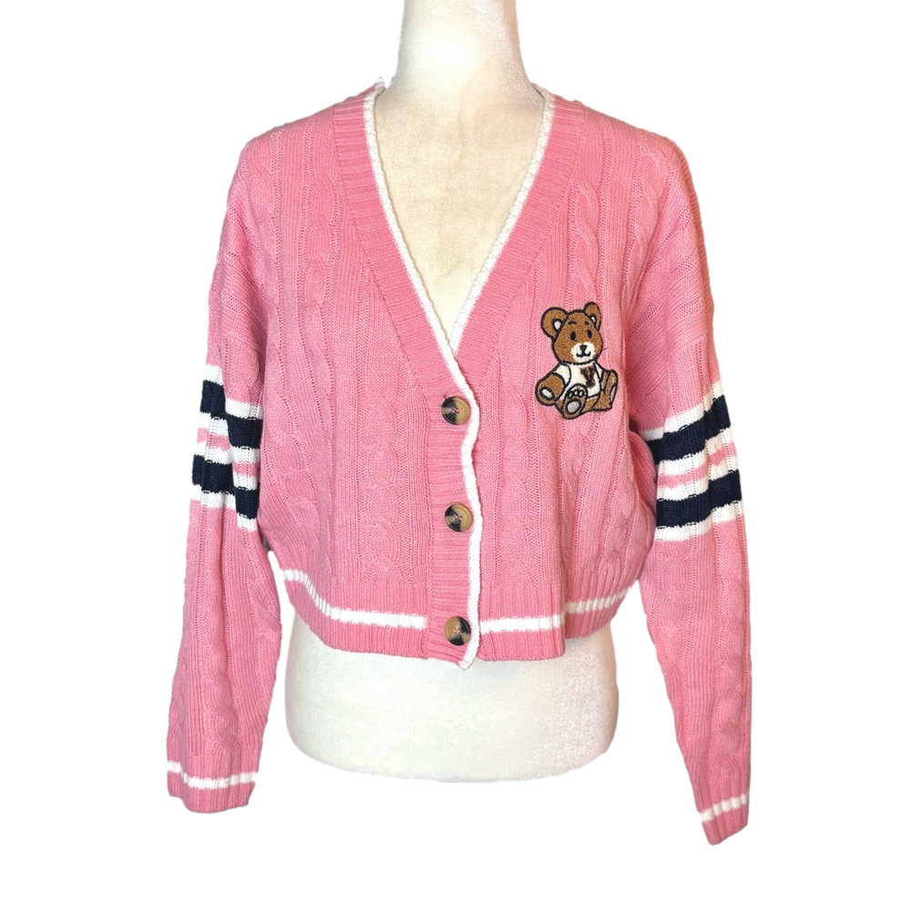 Streetwear Society pink teddy bear cardigan
